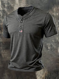 Men's Vintage Patriotic Short-Sleeve Henley T-Shirt