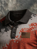 Men's Retro Patriotic Color-Block Short-Sleeve Polo Shirt