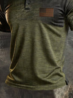 Men's Retro Patriotic Color-Block Short-Sleeve Polo Shirt