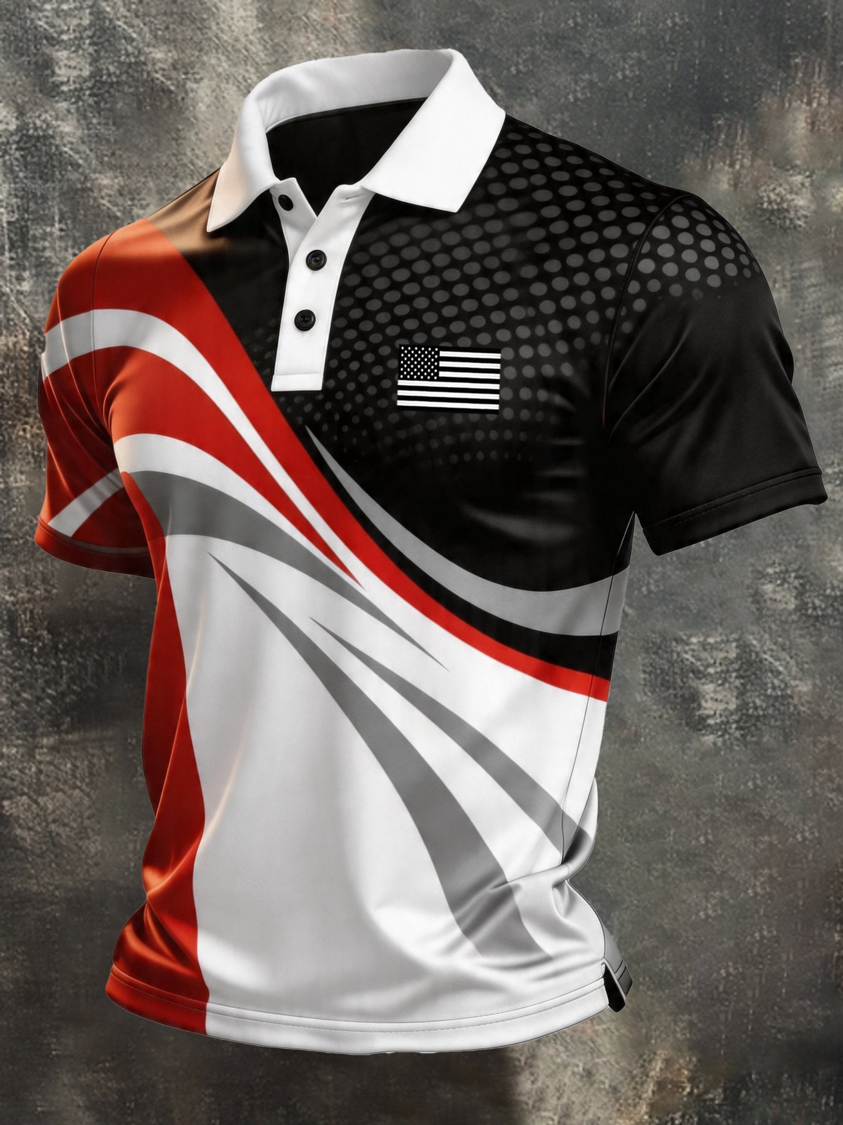 Men's Retro Patriotic Color-Block Short-Sleeve Polo Shirt