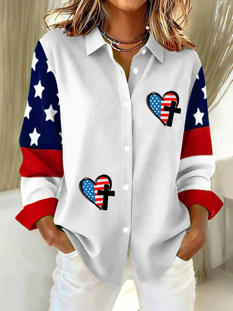 Women's Faith In The US Printed Casual Long Sleeve Shirt