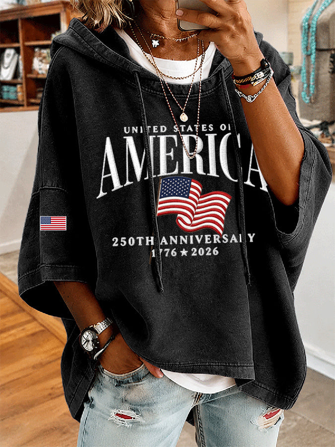 Women'S America Flag Printed Super Large Hoodie