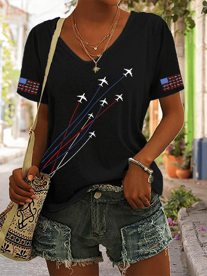 Women's American Flag USA Print Casual T-Shirt