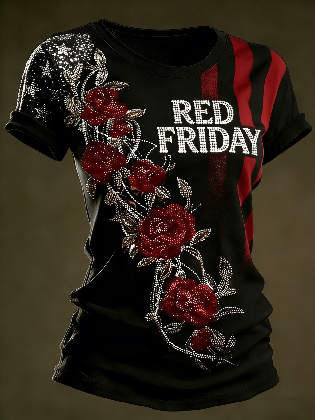 Women's Casual Red Friday Print Short-Sleeve T-Shirt