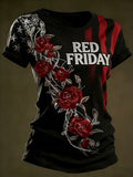 Women's Casual Red Friday Print Short-Sleeve T-Shirt