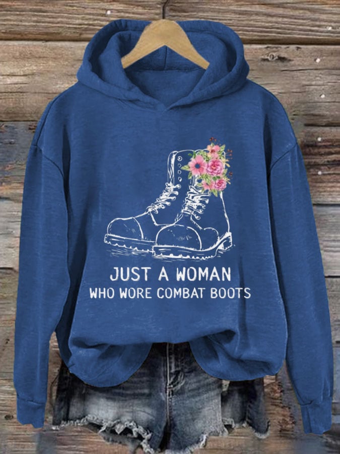 Women's  Just A Woman Who Wore Combat Boots Print Casual Hoodie