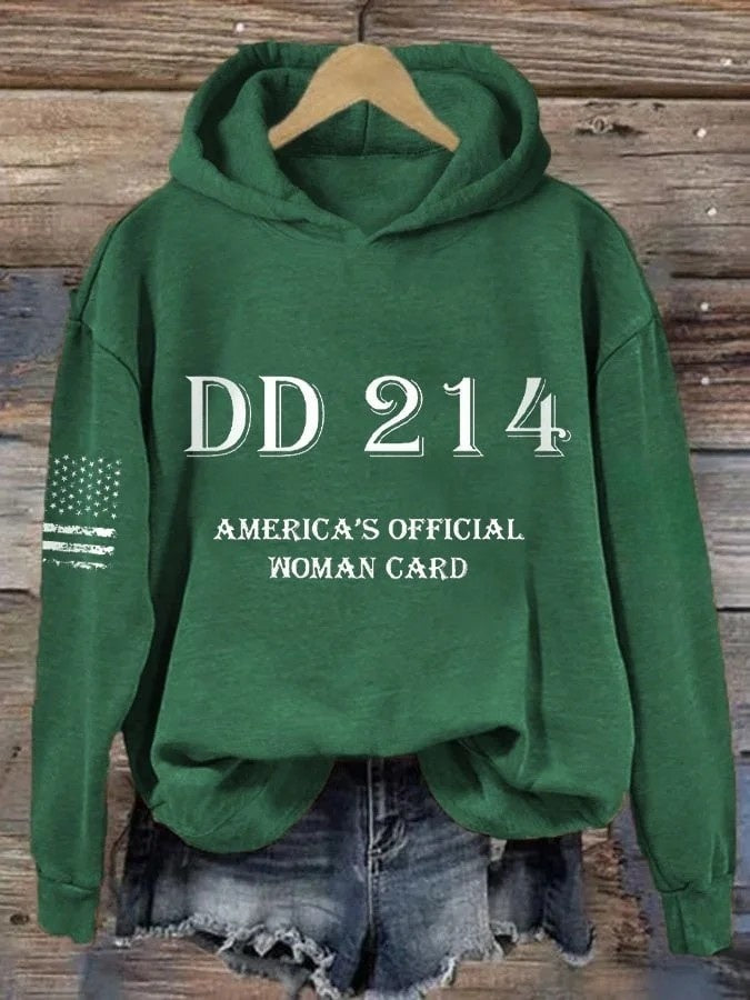 Women's DD214 America Official Woman Card Print Hoodie