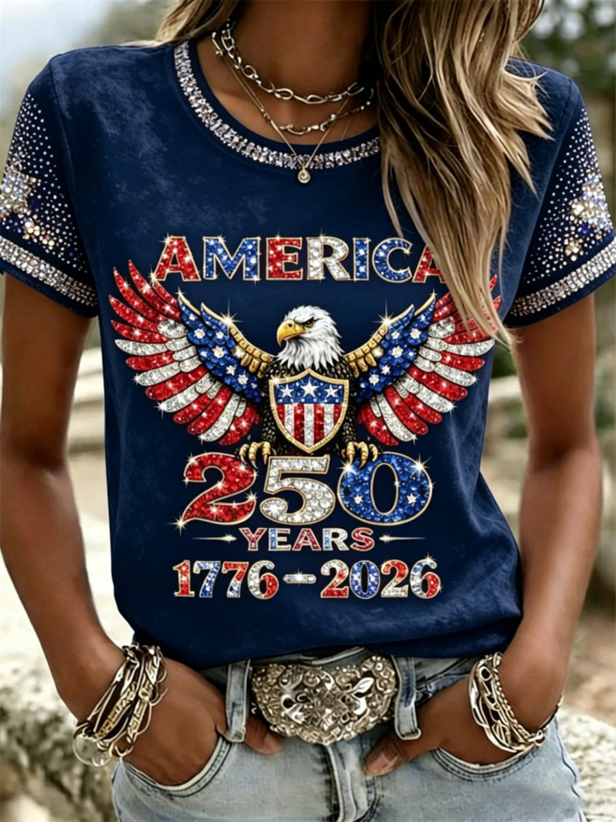 American 250th Anniversary Rhinestone Design Women's T-Shirt
