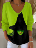 🔥Buy 2 Get 10% Off🔥Women's Witch Print V Neck Sweater