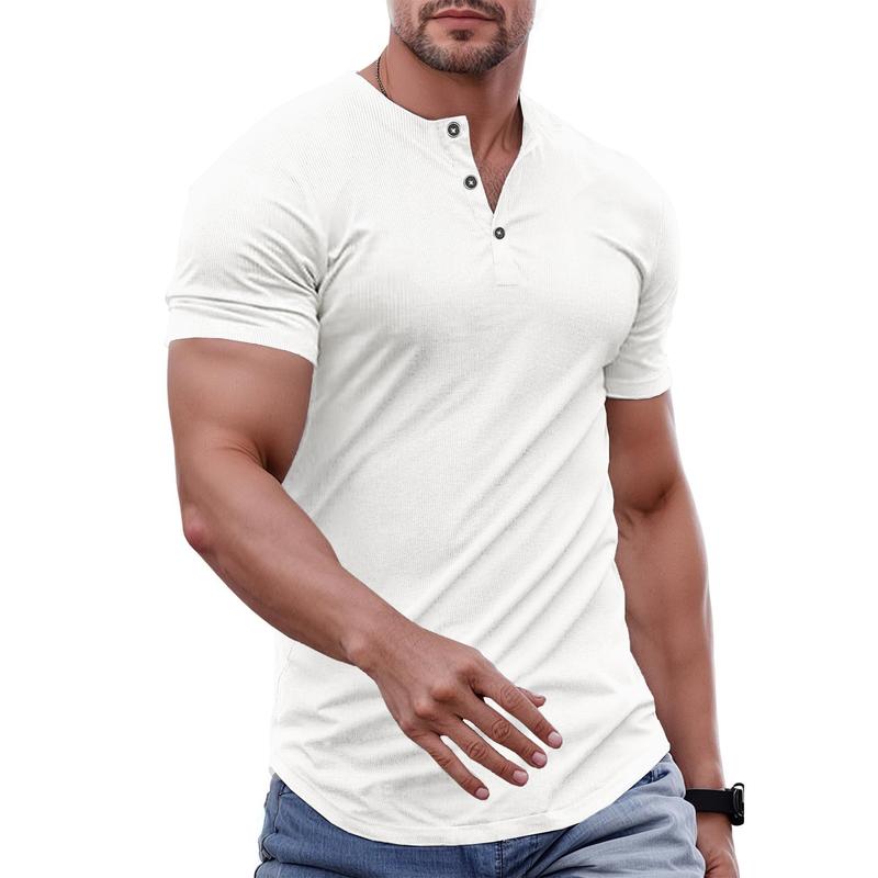 Men's Plain Muscle Slim Fitted Henley Shirts Crewneck T-Shirt