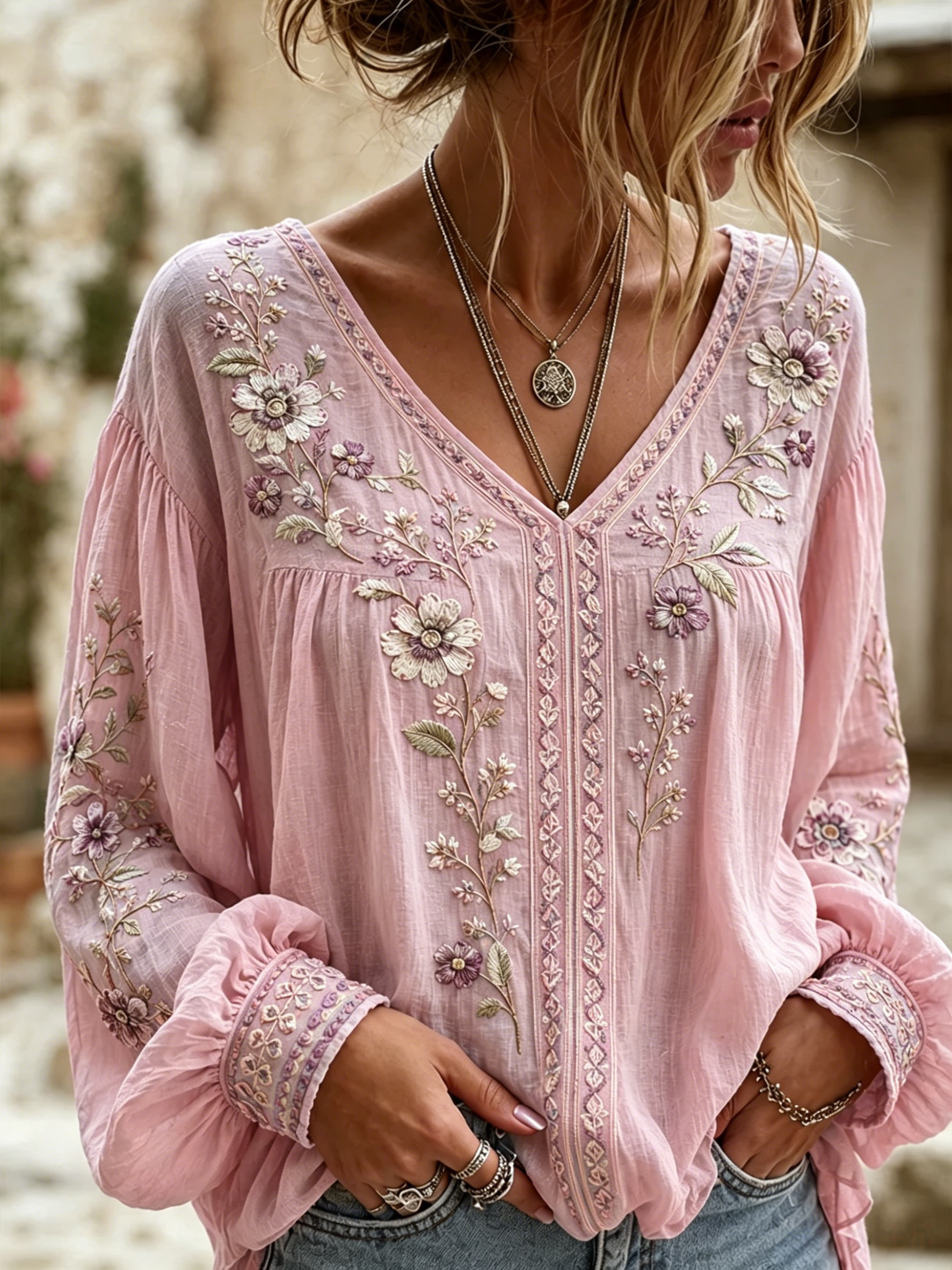 Women's floral print V-neck top