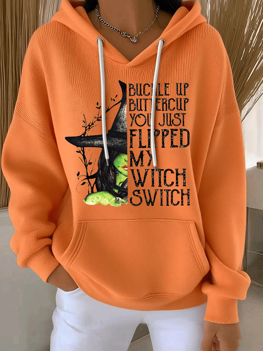 🔥Buy 2 Get 10% Off🔥Women's Buckle Up Buttercup You Just Flipped My Witch Switch Print Casual Hooded Sweatshirt