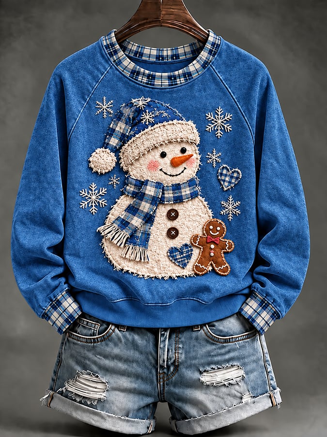 Damen-Sweatshirt mit rosa Schneemann-Weihnachtsmotiv