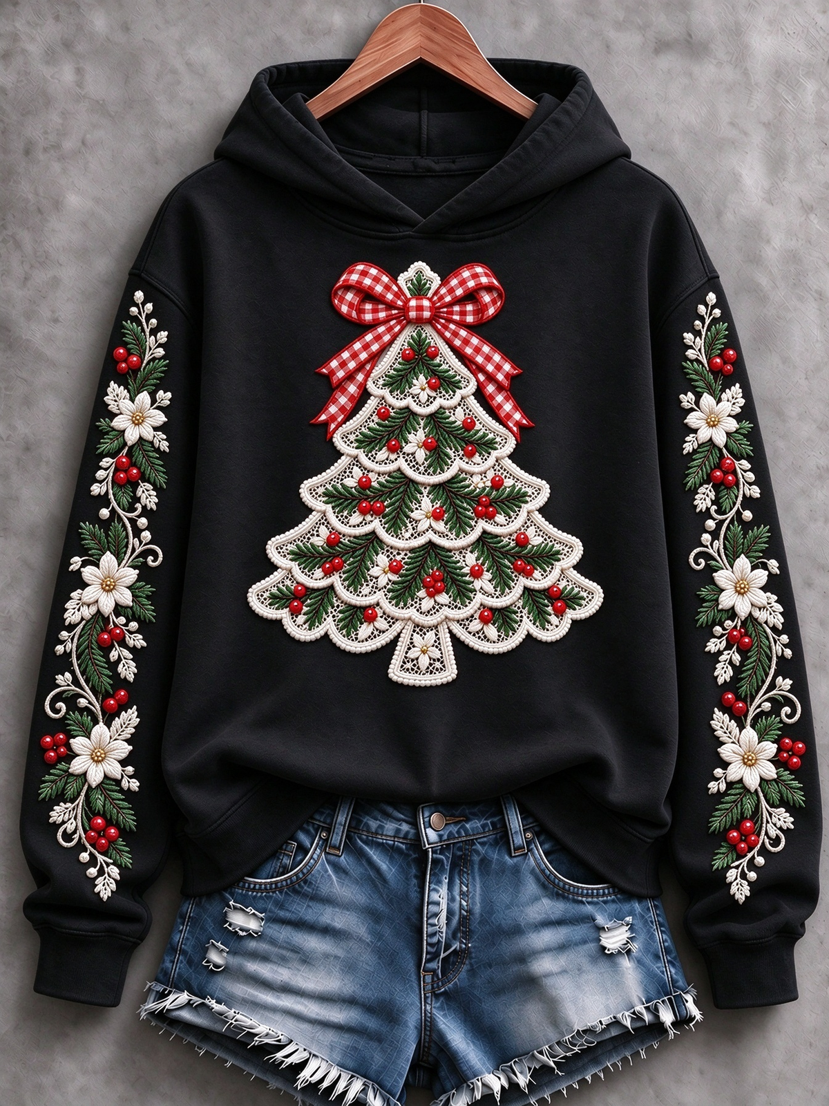 Women'S Christmas Tree Printed Casual Hoodie