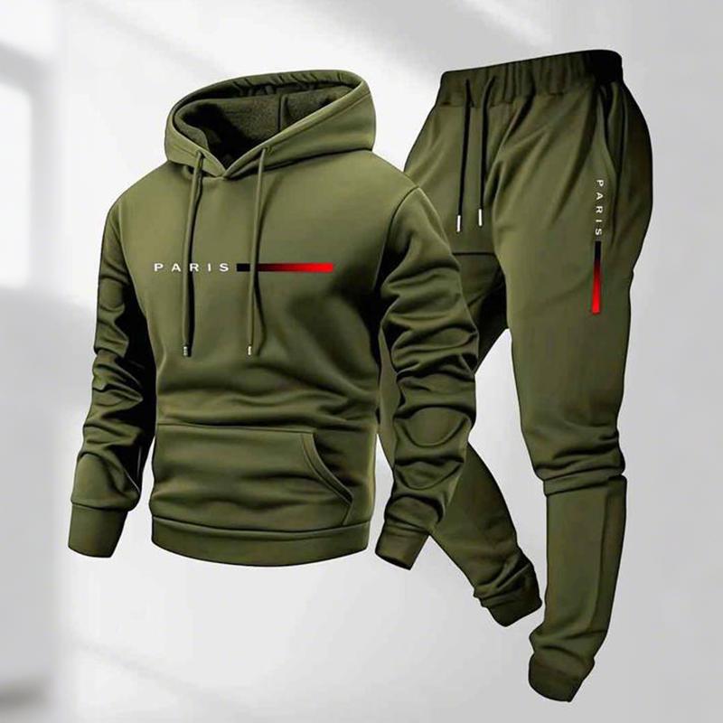 Men's Paris Letter Printed Hoodie and Drawstring Sweatpants Set Two-Piece Set