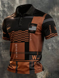 Men's Retro Patriotic Color-Block Short-Sleeve Polo Shirt