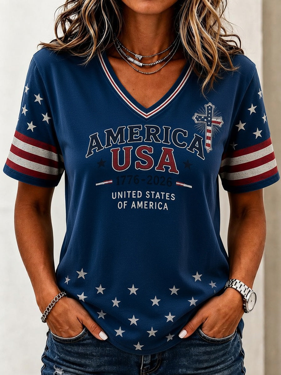 Women's Independence Day Casual Printed Short-Sleeve T-shirt