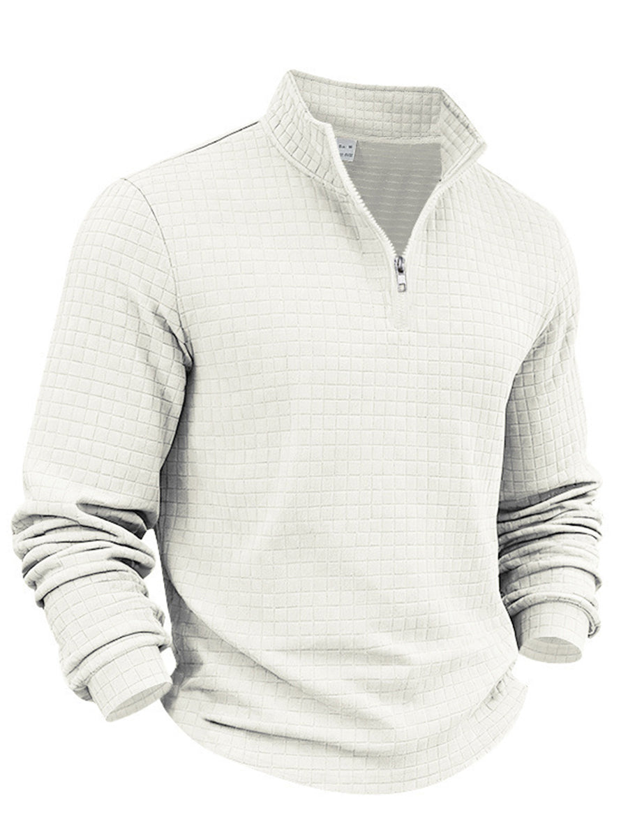 Men's Solid Color Waffle Weave Pullover Sweatshirt