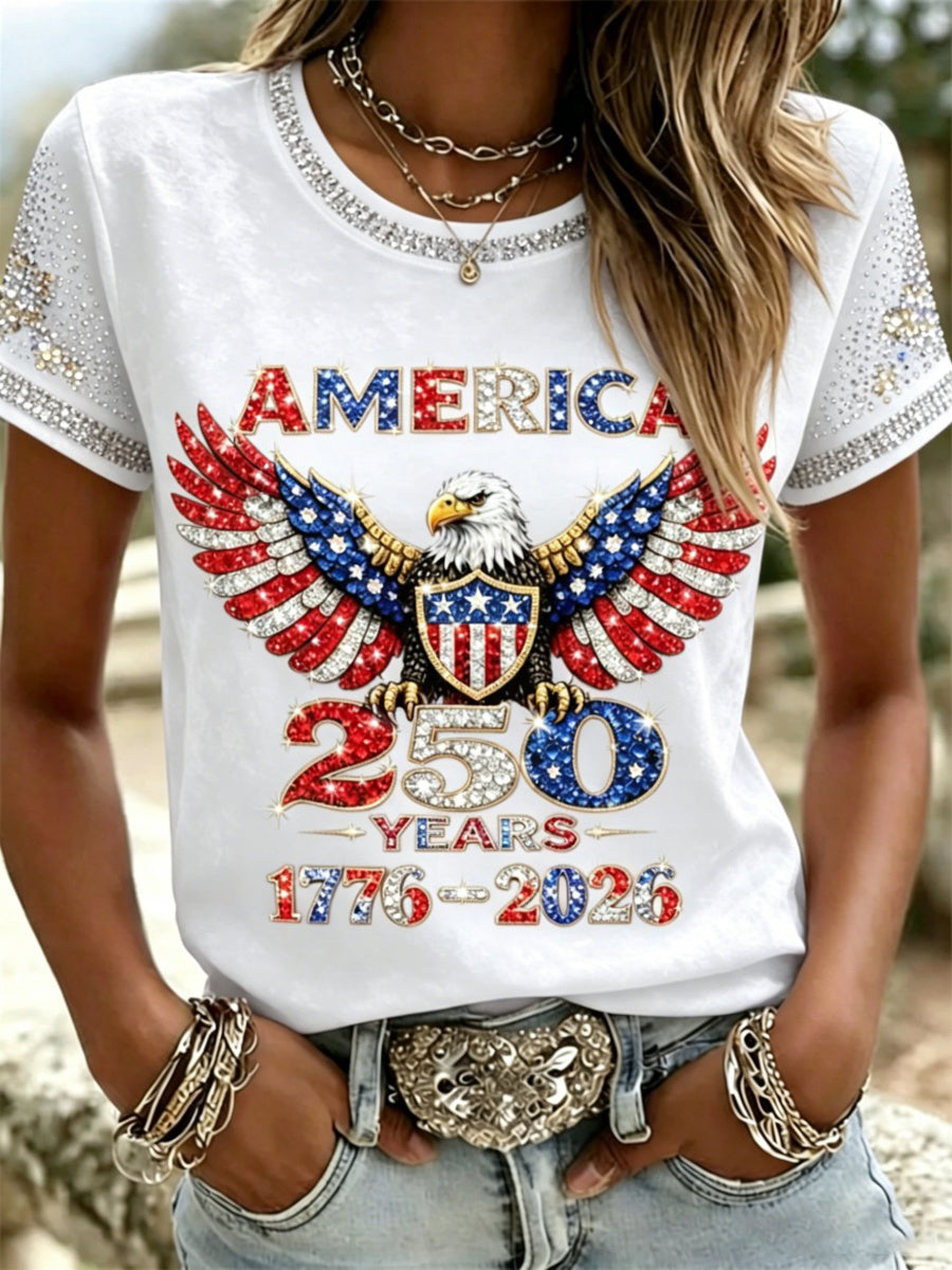 American 250th Anniversary Rhinestone Design Women's T-Shirt