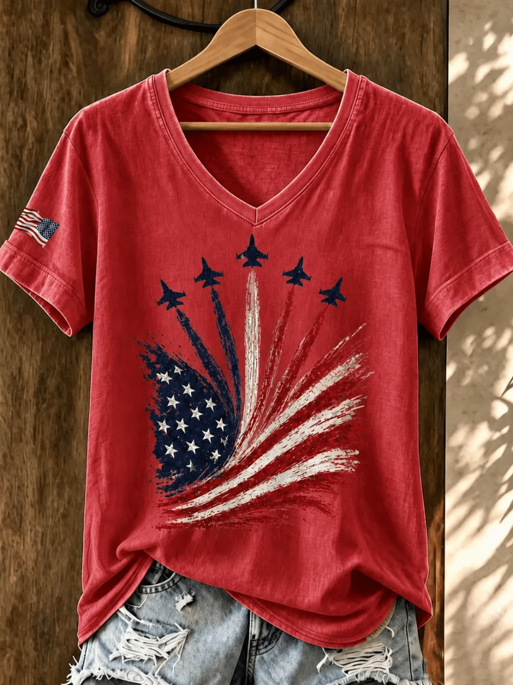 Women's Casual American 250th Anniversary Print V-Neck T-Shirt
