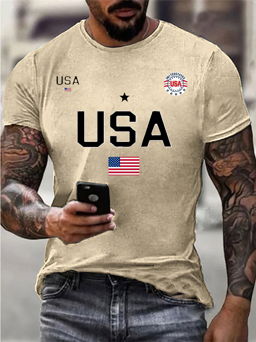 Men's USA Flag Print Cotton T-Shirt