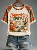 Women's Pumpkin Spice & Jesus Christ Print Casual Tee
