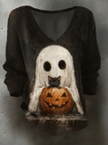 Women's Halloween Ghost Print Sweater