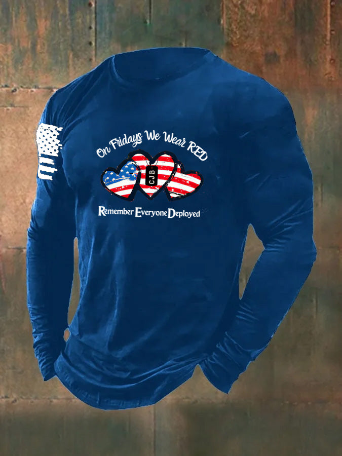 Men's On Fridays We Wear Red Pattern Long Sleeve 100% Cotton T-Shirt