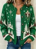 Women's Casual Printed Knit Cardigan