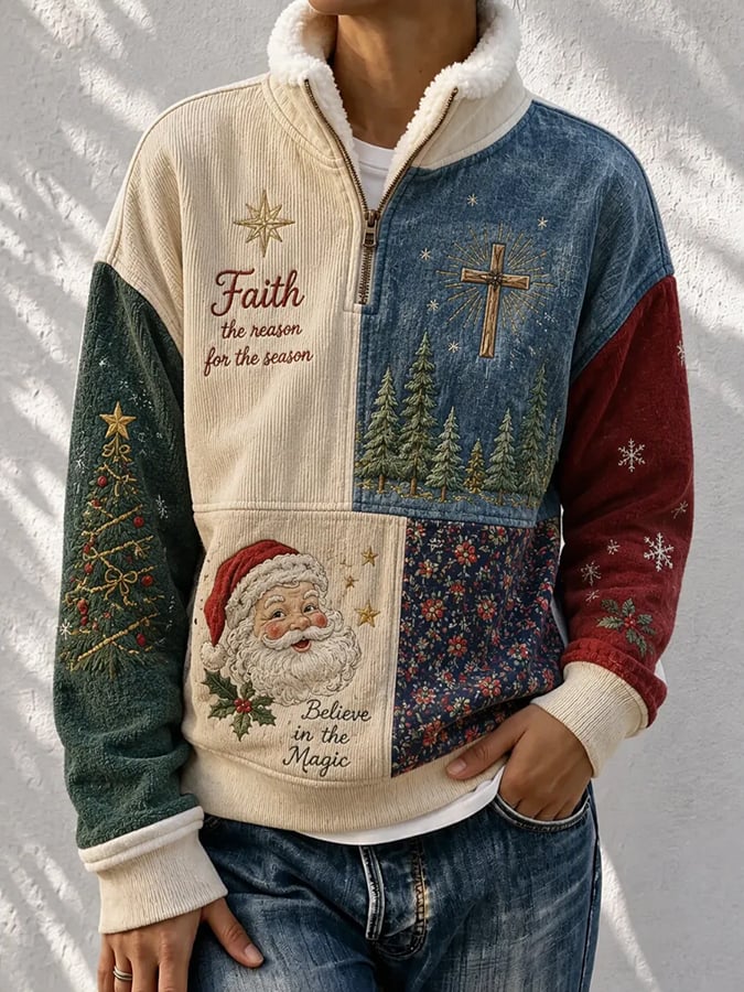 Damen-Top im Vintage-Stil mit Weihnachtsmotiven und Glaubensbezug