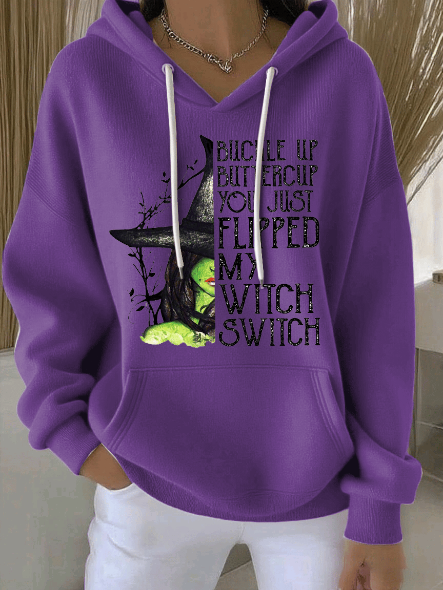 🔥Buy 2 Get 10% Off🔥Women's Buckle Up Buttercup You Just Flipped My Witch Switch Print Casual Hooded Sweatshirt