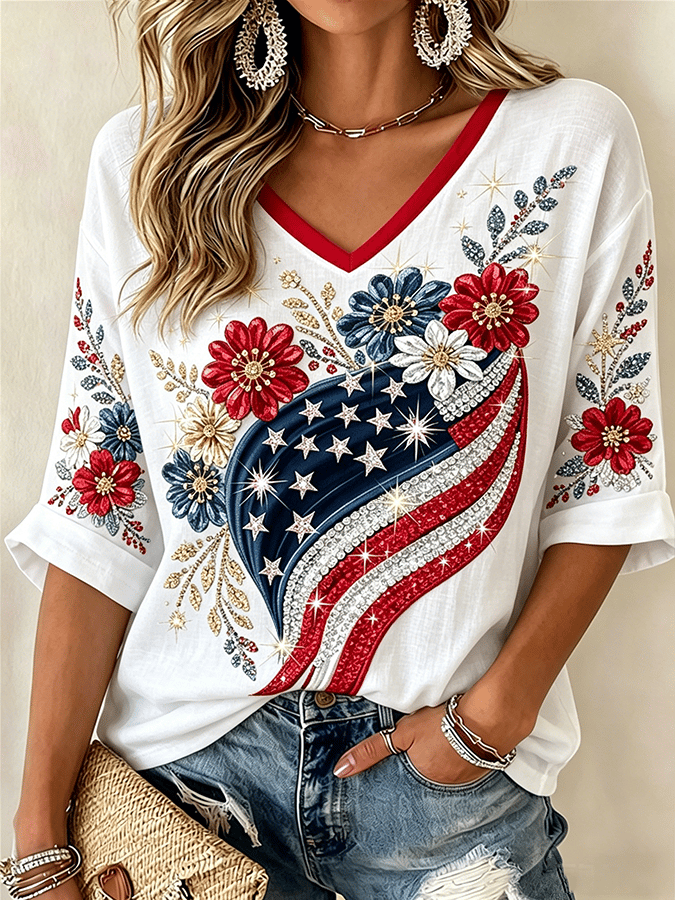 Patriotic Pattern Comfortable  Top