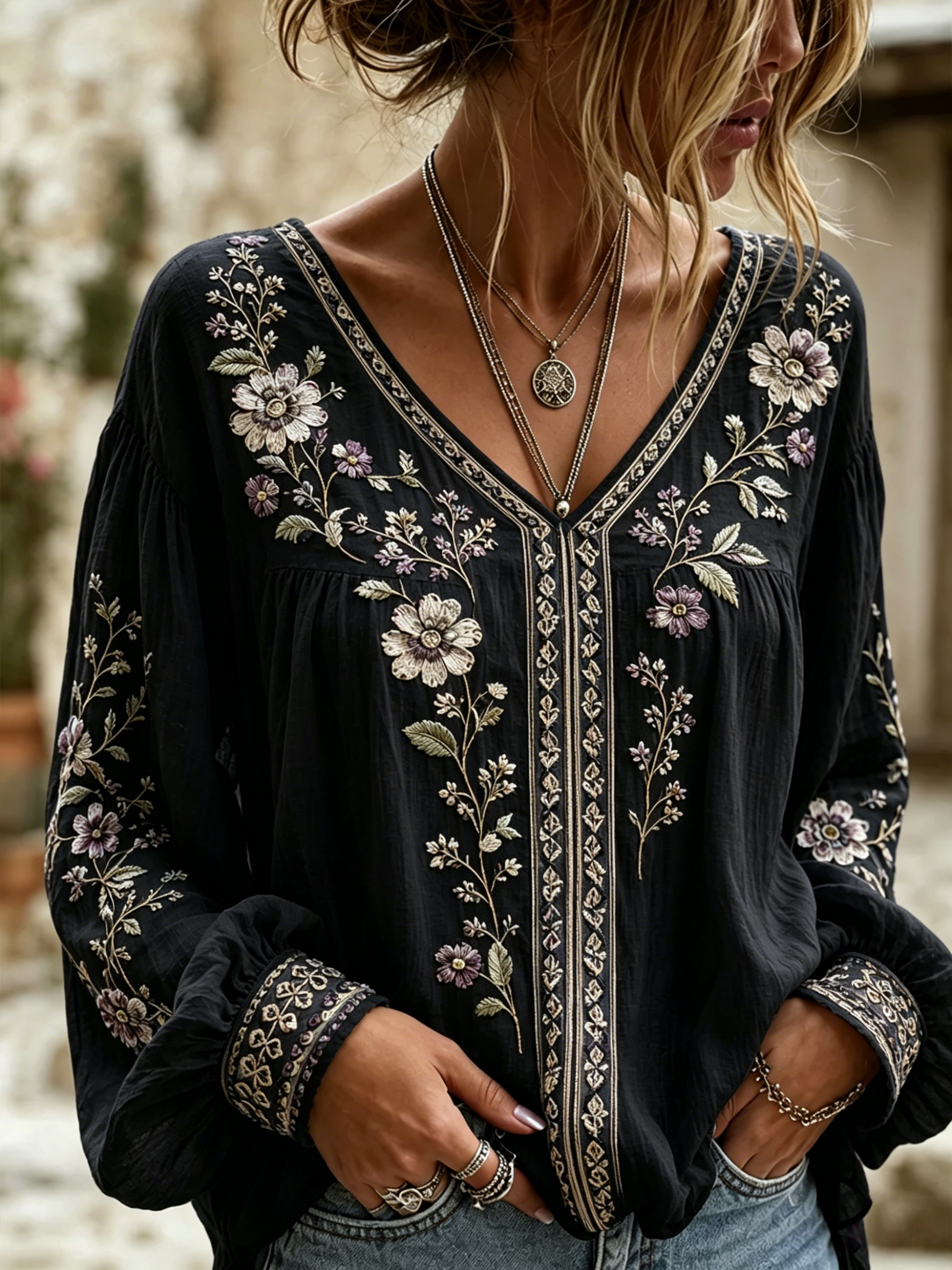 Women's floral print V-neck top