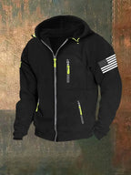 American Flag Fleece Contrast Raglan Zip Pattern Pocket Sweatshirt