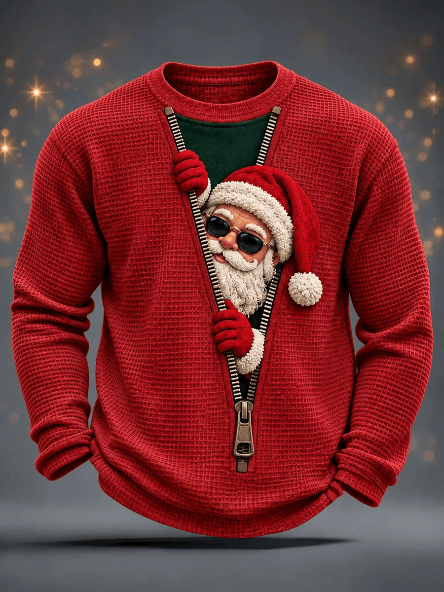 Men's Christmas Santa Claus Waffle Long Sleeve T-Shirt