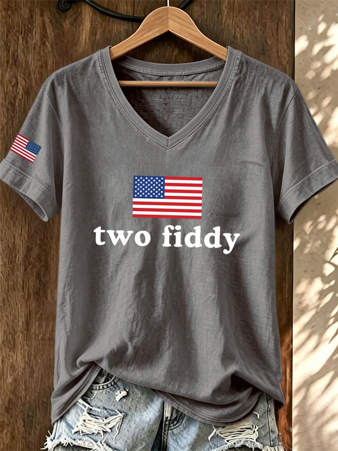 Women's Casual Two Fiddy Print Short-Sleeve T-Shirt