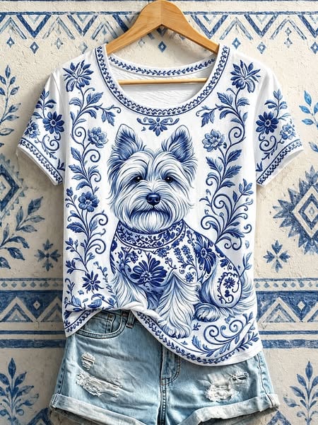 Women's Casual Puppy Printed T-Shirt