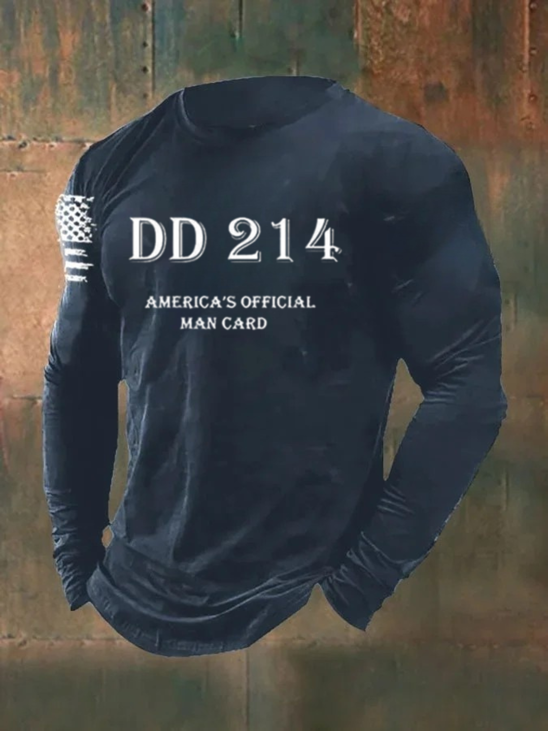 Men's DD214 America Official Man Card Print Casual Long Sleeve T-Shirt