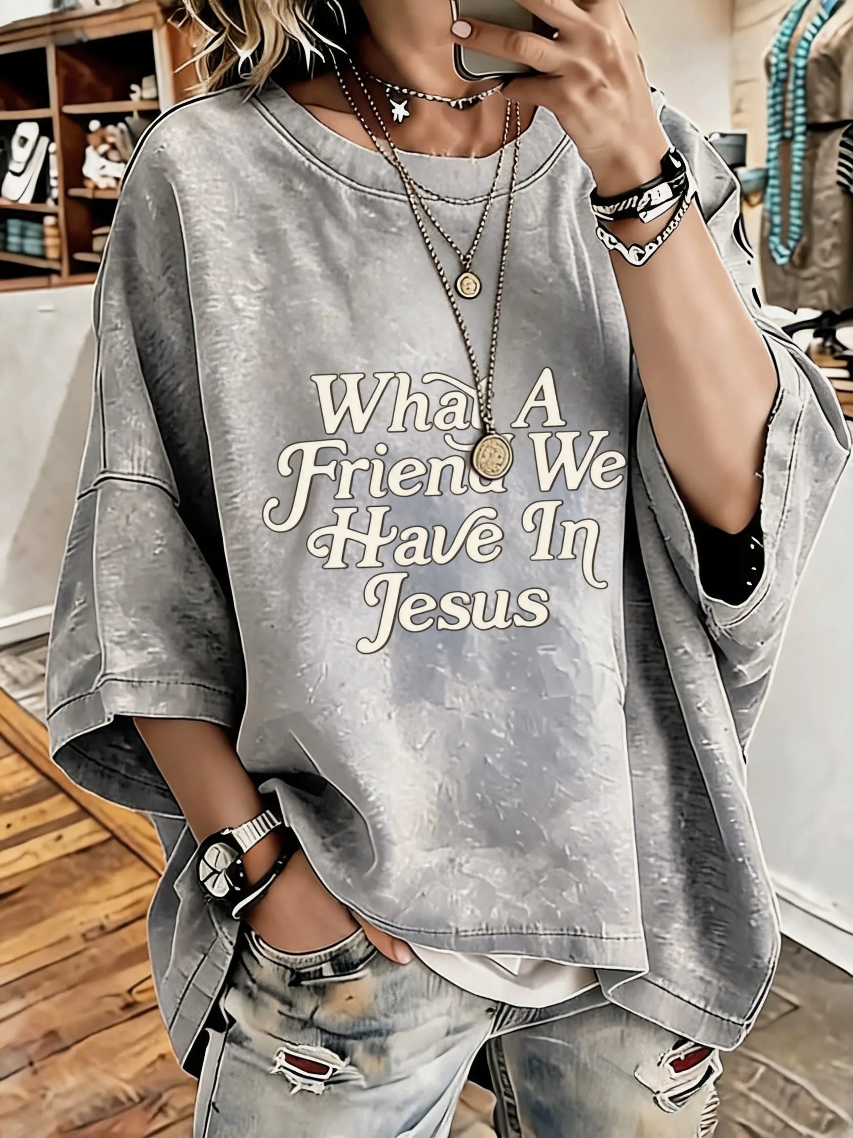 Women'S What A Friend In Jesus Oversized T-Shirt
