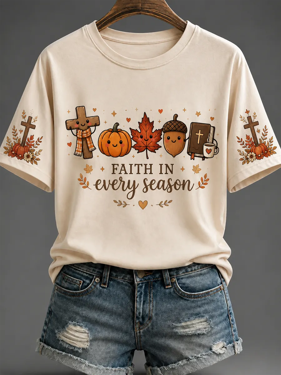 Women's Fall Casual Faith Graphic Print short-sleeved T-shirt