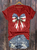 Women'S Independence Day Flag Printed V-Neck T-Shirt