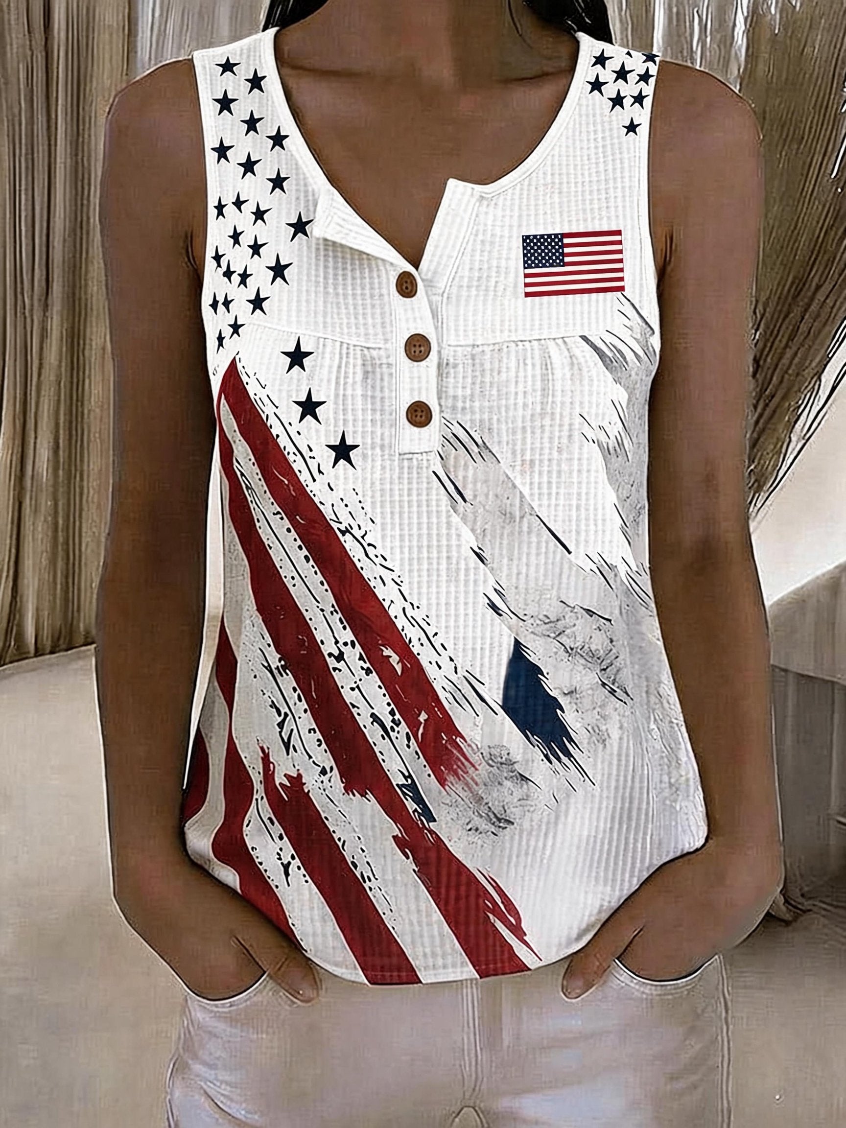 Women's Independence Day Print Waffle-Knit Top