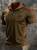 Men's Retro Color-Block Short-Sleeve Hooded T-Shirt