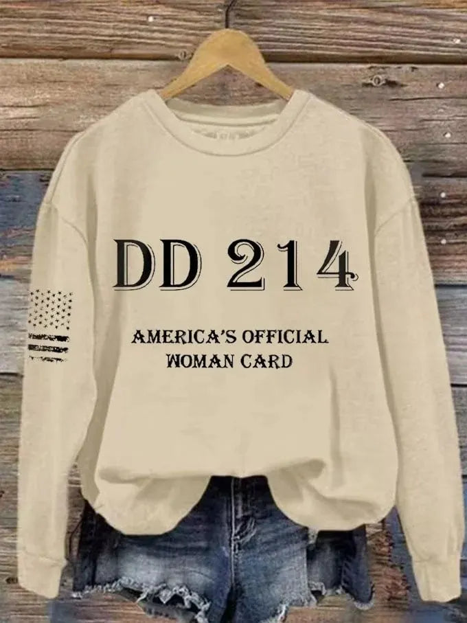 Women's DD214 America Official Man Card Print Crew Neck Sweatshirt