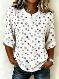 Women's Retro American Flag Print Button-Up Top