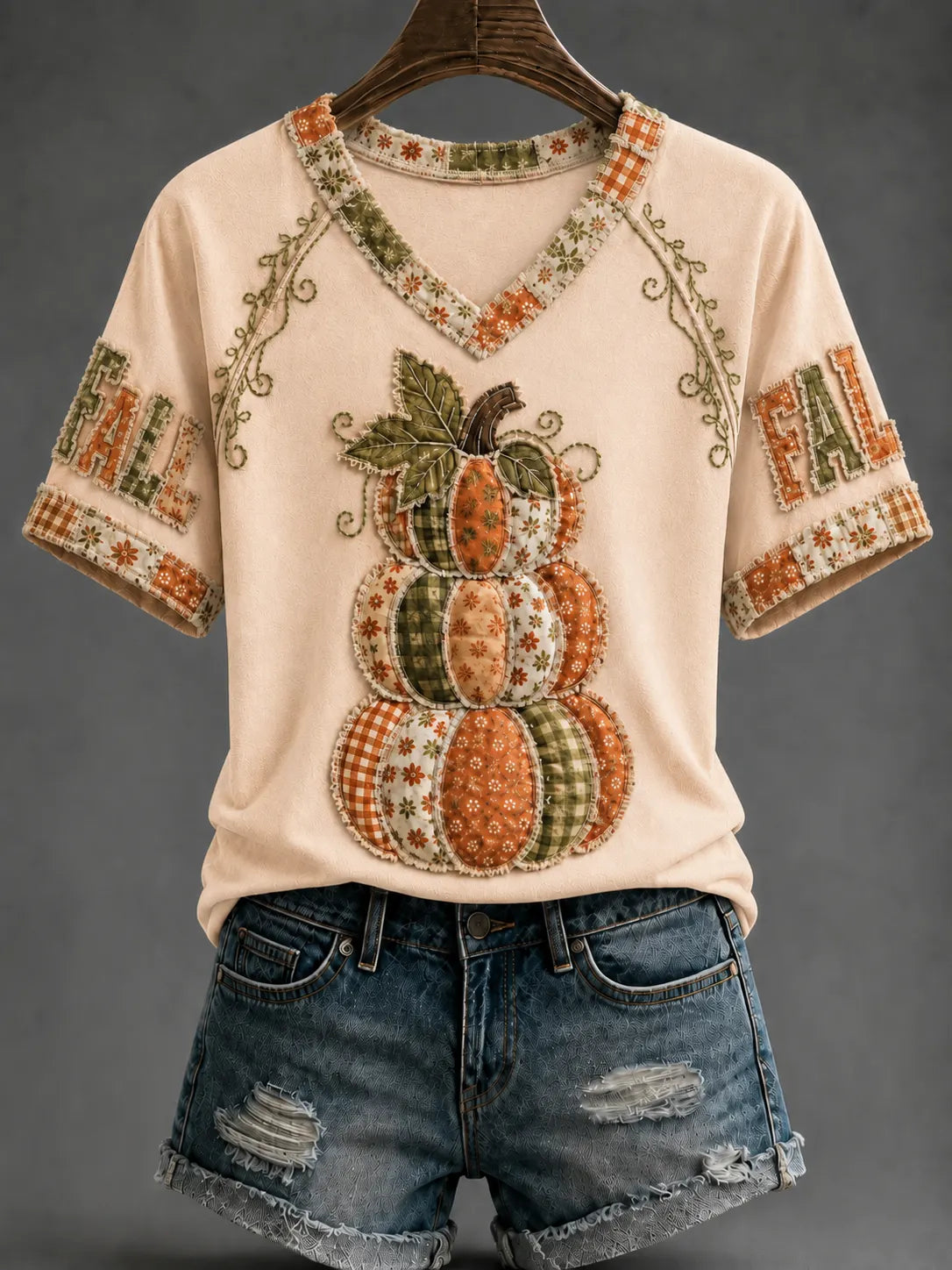 Women's Fall V-neck Off-shoulder Short-sleeved T-shirt
