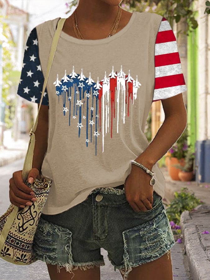 Women's Independence Day Flag Print Casual T-shirt
