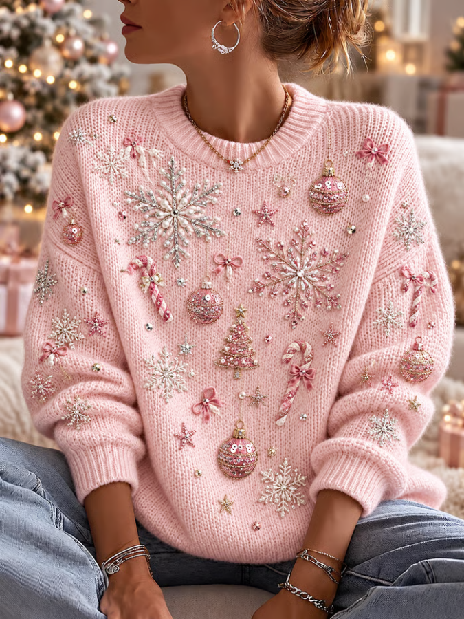 Women'S Christmas Print Crew Neck Long-Sleeve Sweatshirt