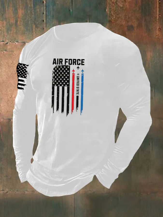 Men's Air Force Pattern Long Sleeve 100% Cotton T-Shirt