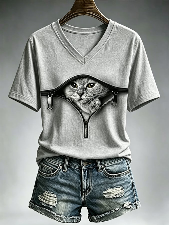 Women's Cute Cat  Print Casual T-shirt
